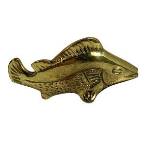 Vintage Brass Fish Figurine Paperweight Detailed Trout Bass Grouper Design MCM